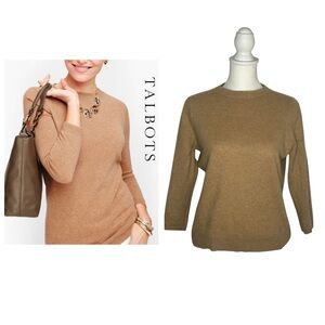 Talbots Women's Camel Pure Cashmere Crew Neck Sweater women’s sz XL classic EUC